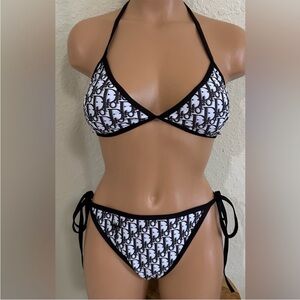 Dior bikini. Black & White Monogram Triangle Tie-Side Bikini